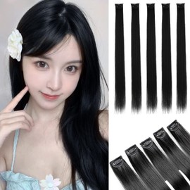 Fuyunohi Hair Extension, One-touch Extension, Point Wig, Long, Straight Black, 23.6 inches (60 cm), Set of 5, Hair Extension, Partial Wig, Wig Clip, Patchin Extension, One Touch, Half Wig, Hair Extension, Natural, Soft, Easy to Install (23.6 inches (60 c