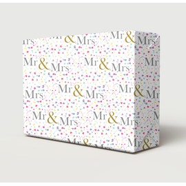 2 Sheets MR & MRS Hearts Confetti Wedding Day Wrapping Paper Classy And Elegant Design Just Married Bride Groom Gold Silver White Giftwrap