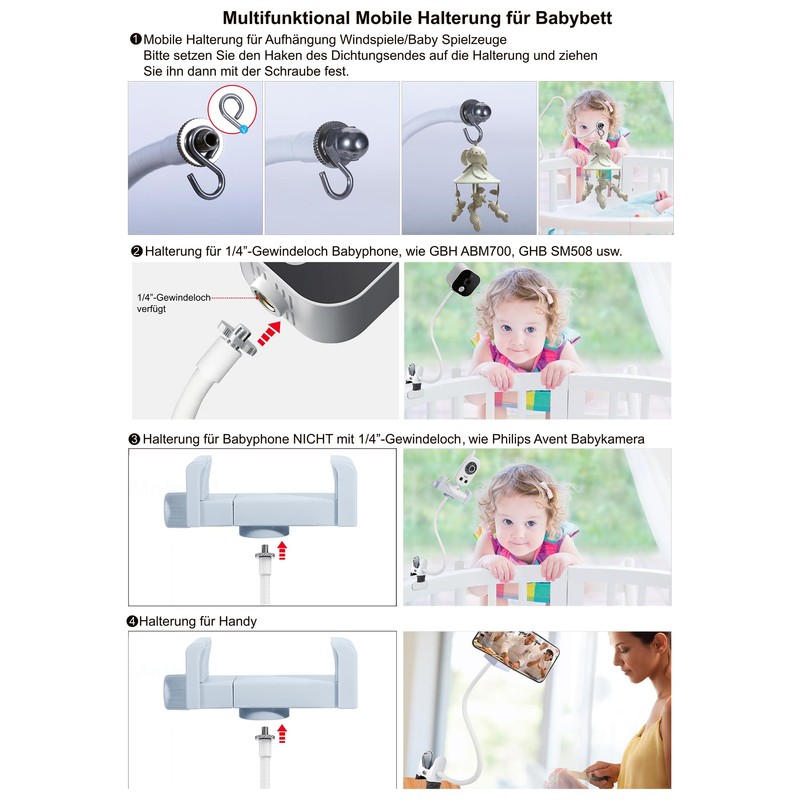 Baby Crib Mobile Arm, Flexible Changing Table Clamp, 68cm Gooseneck
