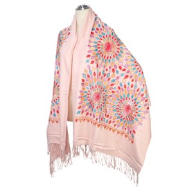 DOFOTAWN Women's Embroidered Oversize Tassel Shawl Scarf Wraps for Women Christmas Gifts (Pink)