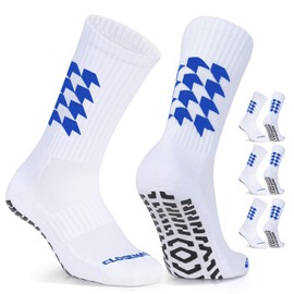 Closemate Grip Socks Football 3 Pairs Anti Slip Sport Socks for Men Women Cushion Anti Blister Wicking Cotton Non Slip Athletic Socks for Football Basketball Yoga Hiking (3 Blue, Size M)