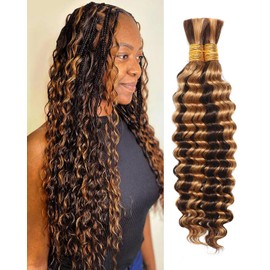 Flagship Human Braiding Hair 16 Inch 2 Bundles Human Hair Braiding Hair No Weft Deep Wave Bulk Human Hair Braiding Hair Extensions for Boho Braids 100g P4/27#