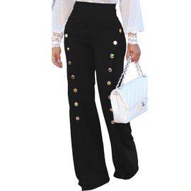 PINSV Women's Stretchy Bootcut Pull On Dress Pants Business Casual Work Pants Black L