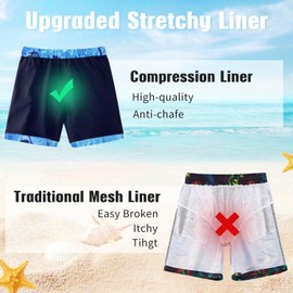 kids4ever Swimming Trunks Boys Children Swimming Shorts with Compression Liner 2 in 1 Quick Drying Beach Shorts Surf Shorts Short Swimming Trunks 7-18 Years, Shark