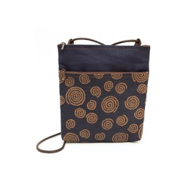 Creare IZ-111 Women's Pochette, Cross-Body Shaped, Lightweight, Small, Made in Japan, Indigo, Persimmon Dyed, Kimono, Lightweight, Mini Shoulder, 2 Zippers, Mom, Birthday Gift,, Swirl