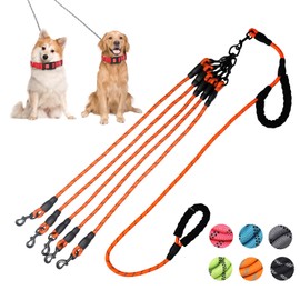 Exceptional Anti-Tangle Dog Leash - 360 No Pull Five Way Leash for Small & Medium Dogs - Orange, Reflective Five Handle