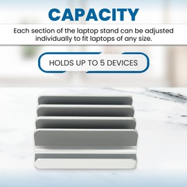 Elestoria Multiple Laptop Holder Vertical – Laptop Vertical Stand Holds 5 Devices, Fits All MacBooks Laptops Tablets and Mobiles (up to 17.3”). Closed Upright Vertical Laptop Stand for Desk