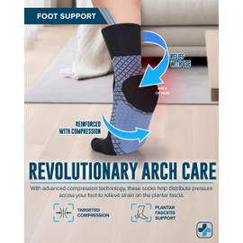 Doctor's Select Plantar Fasciitis Socks - 2 Pairs | Foot Compression Socks for Plantar Fasciitis | Arch Support Socks for Plantar Fasciitis Women and Men | Black w/Colors