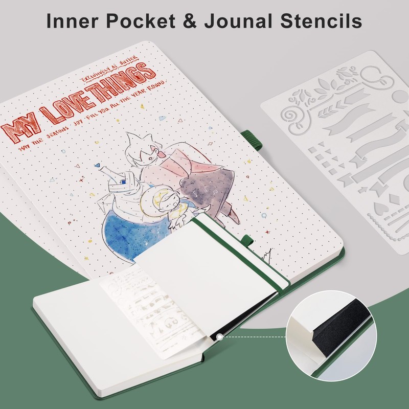 EMSHOI Dotted Notebook A5-100 GSM Hardcover Leather Dotted Journal with