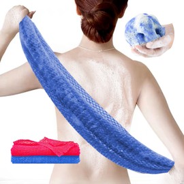 2 Pcs African Body Exfoliating Net - Long Mesh Back Scrubber Skin Smoother for Women Men Shower or Stocking Stuffer, Deep Cleaning African Net Bathing Sponge (65x22cm)