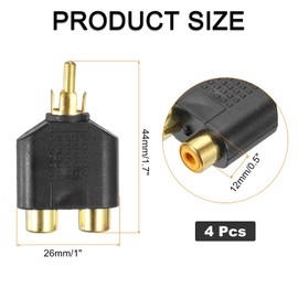 sourcing map RCA to Speaker Wire Connector, RCA Male to 2 RCA Female Stereo Audio Connector Adapter Video Cable Splitter RCA Converter Black 4pcs