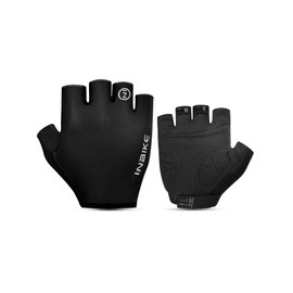INBIKE Cycling Gloves for Men Women, Shock-Absorbing Pad Half Finger Road Bike Gloves, Breathable Biking Gloves, Anti-Slip Fingerless Bicycle Gloves Black Small