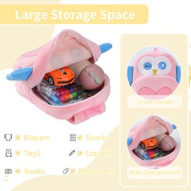 HAHASHOW Kids Backpack from 1 Year - Cute 3D Animal Backpack for Toddlers (2-4 Years), Lightweight Nursery Backpack with Soft Plush, Mini Nursery Bag for Boys and Girls, Pink owl