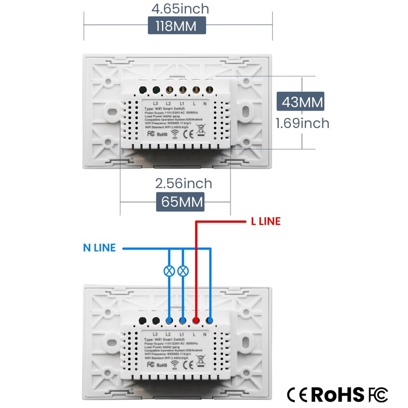 WiFi Smart US Touch Light Switch,Need Neutral Wire Glass Panel,2.4GHz