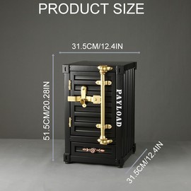 Runeqxar Industrial Metal Container Side Table - 20 Inch Iron 3-Tier Bedside Table with Drawers Retro Iron Shipping Container Cabinet for Bar/Bedroom/Garage (Black)