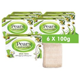 Pears Naturale Aloe Vera Soap Bars 100g 6 Pack + 1x Soap Bag