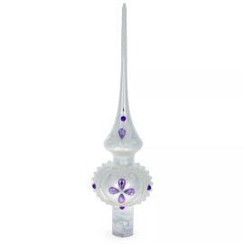 BESTPYSANKY Purple Jewel Star on White Glittered Glass Christmas Tree Topper 11 Inches
