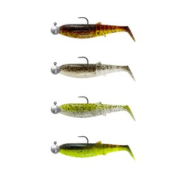 Savage Gear Cannibal Shad Mix - 4 Mounted Rubber Fish Colour: Clear Water Mix, Weight/Length/Hook Size: 20 g + 12.5 g - 12.5 cm - Size 5/0