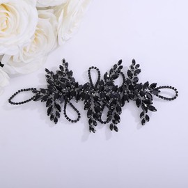 Teyglen Bridal Black Crystal Hair Vine Full Rhinestone Wedding Headband Hair Accessories for Bride Large Crystal Headband Black Headpiece for Women Girls (Black)