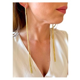 ONDEGO® Lange Quasten-Ohrringe, Silber oder Gold, mit Strasssteinen, Eleganter Schmuck, Extra Lang (Gold)