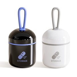 ONTERATE Keychain Pill Holder, Small Pill Box Case Container Organizer for Purse, Removable Divider, Silicone Seal Moisture Proof Mini Pill Bottle for Outdoor Camping Travel (2 Pack, Black Grey)