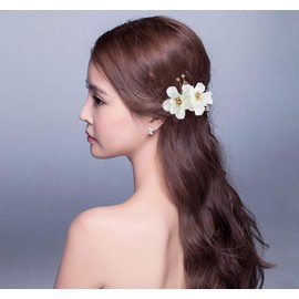 inSowni 8 Pack Hawaiian Luau Party Wedding Bridal Headpiece Artificial Fake Silk Hibiscus Flower Gold Hair Side Combs Clips Pins Barrettes for Women Girls Brides