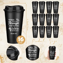 Funnymoom 48 Pack Christian Gifts for Women 16 oz Religious Plastic Coffee Mugs with Lid Straw Bible Verse Spiral Notebooks and Ballpoint Pens Christian Bulk Gifts for Coworkers Volunteers (Black)