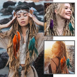 Hair Feathers Hair Clips Extensions Kit Rooster Feathers Beads Hair Accessory Vintage Style Gypsy Accessories for Women (Colorful)