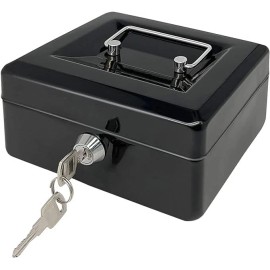 PACOLO Steel Cash Box with Key Lock Metal Small Money Organizer with Money TrayCash ... - Black - 5.9" x 3.1" x 4.7"