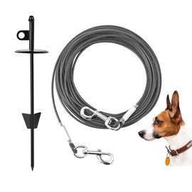 Mi Metty Dog Tie-Out Cable and Stake 50ft Heavy Duty Cable for Dogs with16 Ground Stake - Ideal for Yard, Camping, and Beach for Medium to Large Dogs Up to 120 lbs(Black, 50 ft/120Ibs)