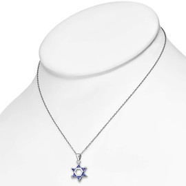 My Daily Styles 925 Sterling Silver Jewish Star of David Blue CZ Small Girls Womens Pendant Necklace
