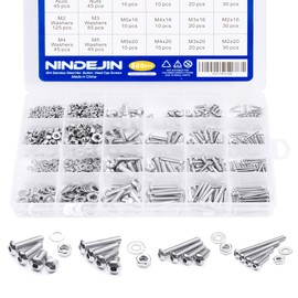 Stainless Steel Screws Nuts and Washers Assortment Kit, with Storage Flat Case / Box + Wrench, 880 pcs, M2 / M3 / M4 / M5