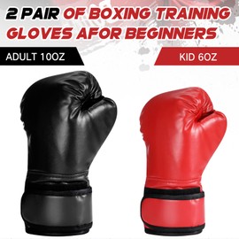 Arrowbash 2 Pair Boxing Gloves for Kids Youth Adults Includes 6oz and 10oz Boxing Gloves Wrestling Sparring Equipment for Taekwondo Kick Muay Thai BJJ Karate Training (Black Red)