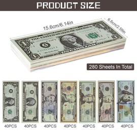 Pack of 280 Prop Money, Play Money Dollar Bills for Children Game, Fake Money Dollar Banks, Banknotes for Wedding Party Money Film Props Game - 40 x 1 $, 2 $, 5 $, 10 $, 20 $, 50 $, 100 $