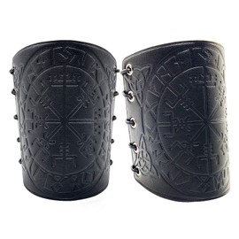 HiiFeuer Viking Vegvisir Embossed Leather Arm Armor 3 Colors LARP Gauntlet Leather Armor Bracer (Black)