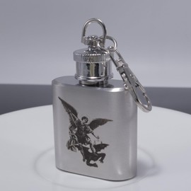 Patron Saints Holy Water Keychain mini-Flask, Bible Verse Religious Scripture Catholic Christian Key Ring Vial,Communion,Confirmation,Baptism Gifts,1 oz,Lot of 6 (St.Michael,Joshua 1:9)