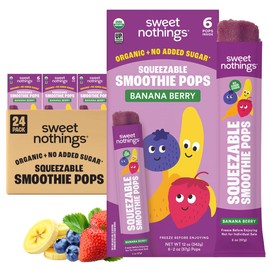 Sweet Nothings, Banana Berry, USDA Organic Kids' Squeezable Fruit Smoothie Popsicle Pops, Value Pack of 24 - Dye-Free, No Added Sugar, Dairy-Free, Vegan, Healthy Organic Fruit Pops, Freeze & Enjoy