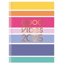 2025 A5 Week to View Diary, Assorted Designs, Hardback Cover, Ribbon Marker, Full Year Planner, Organiser (Colourful Strips)