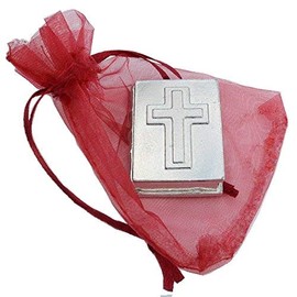 William Sturt Fine Pewter Pewter Bible Trinket Box with Faith/Cross, Bordered Cross and Dove on Cross Charms Inside, Handcast