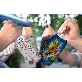 KoverUpz TYVEK KOI FISH TATTOO CARP ARTWORK INSULATED CAN & BOTTLE COOLER SLEEVE SOFT REUSABLE COOLIE PARTIES,EVENTS OR WEDDINGS BUM COLD DRINK THERMAL INSULATOR 12 oz Beer BBK02K Blue/White