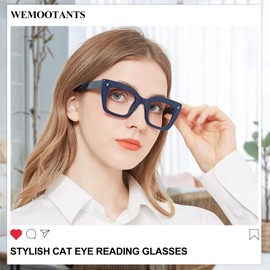 WEMOOTANTS Blue Reading Glasses 3.0 for Women Vintage Cat Eye Readers 1.00 1.25 1.50 1.75 2.00 2.25 2.50 2.75 3.00 3.50 4.0 Thick Full Rim with Spring Hinges