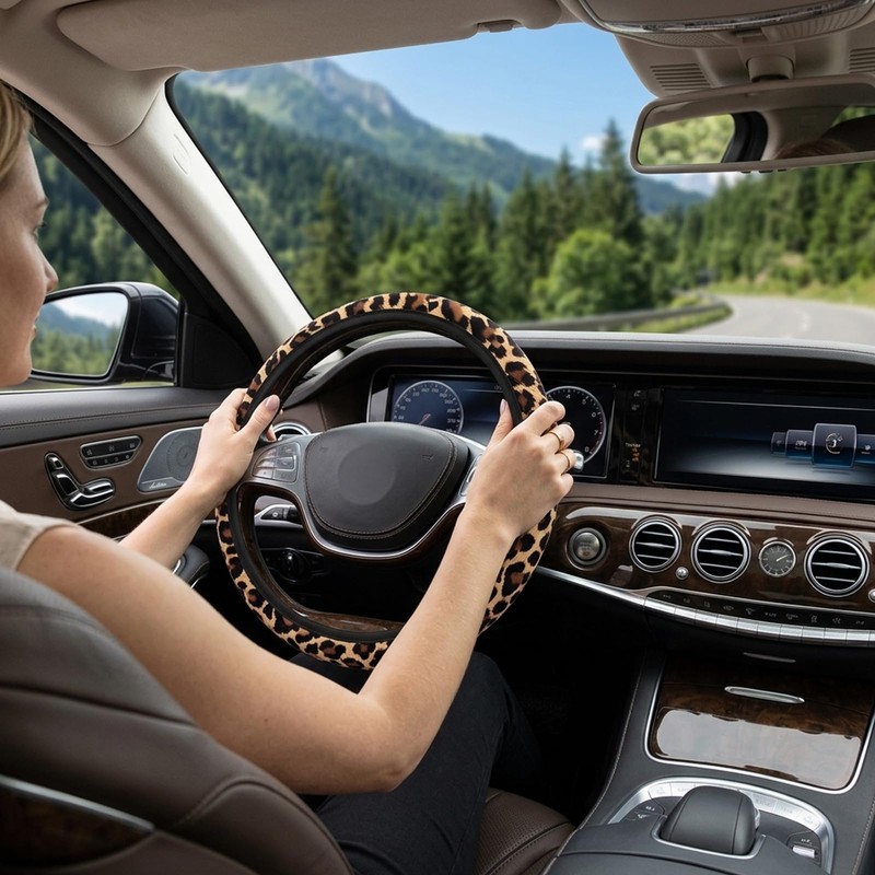 Leopard Print Car Accessories, Fashionable Steering Wheel Cover, Universal Fit