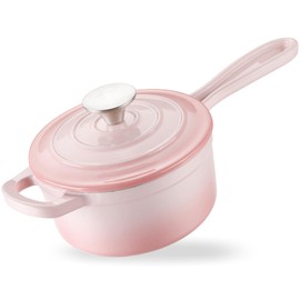 NSIRONS Enameled Cast Iron Sauce Pan, 1 Quart Enameled Saucepan with Lid, Mini Dutch Oven Enamel Saucepan for Cooking Pasta Sauce, Gravy, Puddings, Marinate, Boiling (Gradient Pink)