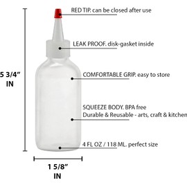 BRIGHTFROM Squeeze Hair Color Applicator Bottles with Red Top Cap, 4 OZ Empty Plastic Containers, Refillable, Leak Proof - Open/Close Nozzle - Multi Purpose/Coloring (Pack of 2)