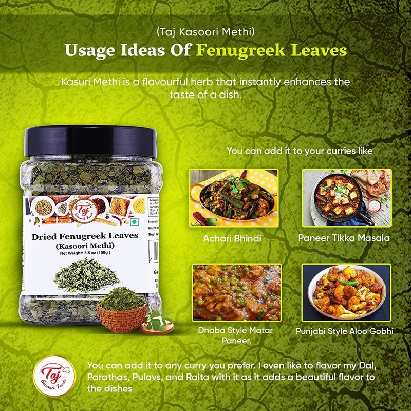 TAJ Kasoori Methi | Dried Fenugreek Leaves | Product of
