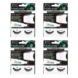 Ardell False Eyelashes Starter Kit, Natural 101 Demi Black, Beginner-Friendly Lash Set with Lash Adhesive and Applicator, Reusable Lashes, 4 Pack