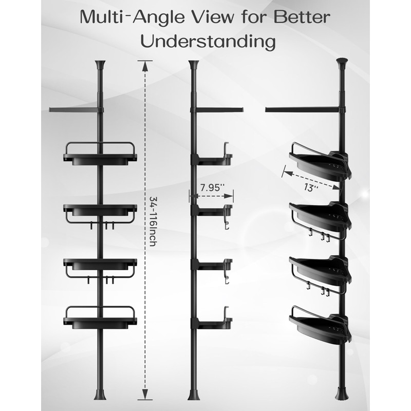 ALLZONE Corner Shower Caddy Tension Pole, Extendable Rustproof Stainless Steel