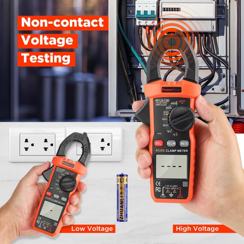 PowerBear Digital Clamp Meter Multimeter 6000 Counts for AC/DC Current