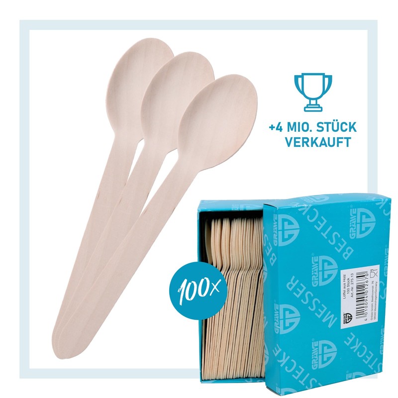 GRÄWE Disposable Cutlery Wooden Spoons 100 Pieces Wooden Cutlery Eco