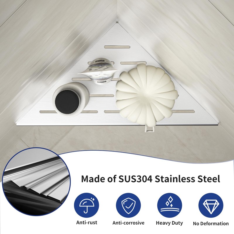 Bernkot Corner Shower Shelf 304 Stainless Steel, Recessed Corner Shelves